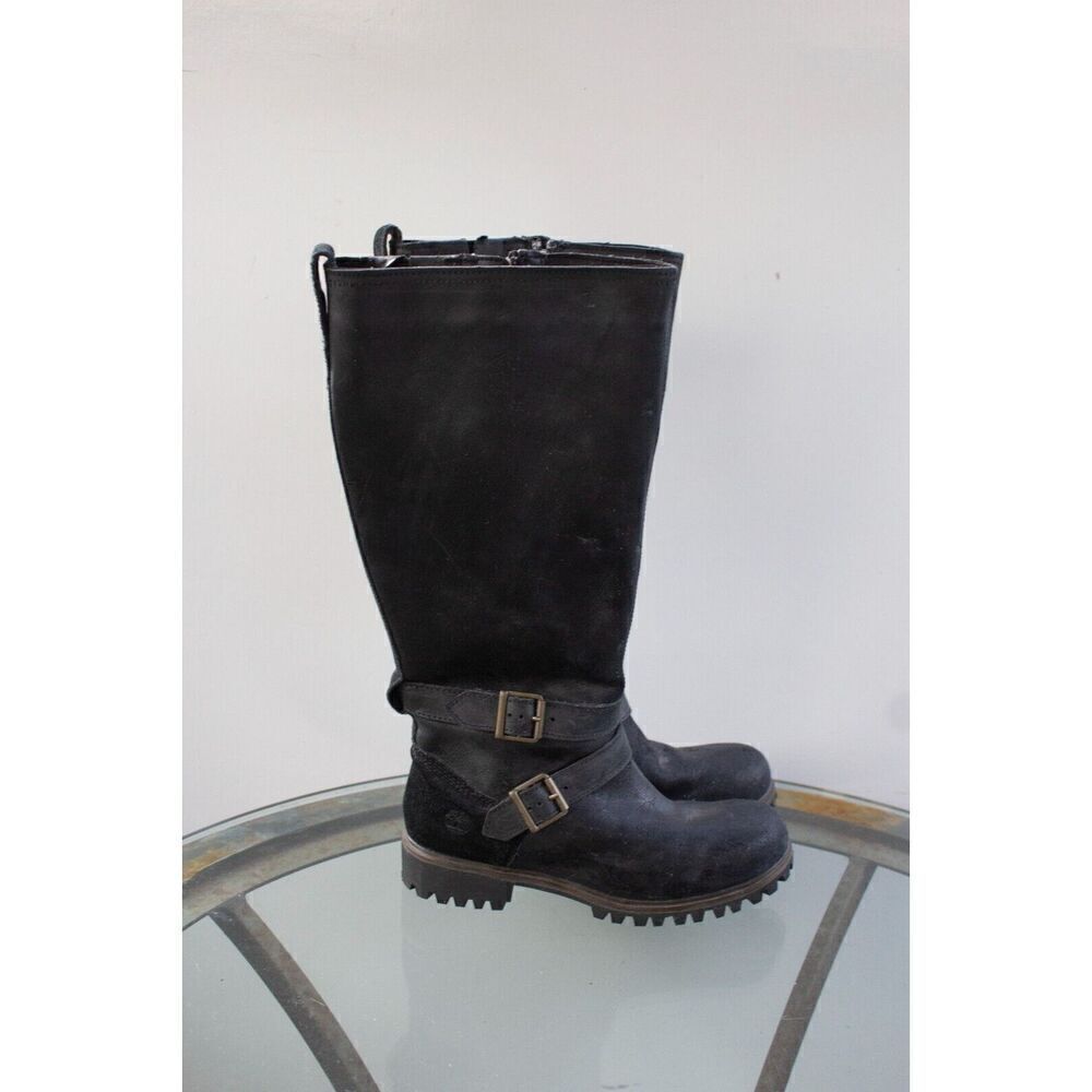 TIMBERLAND Wheelright Tall Boots‎ Waterproof Black Cracked Leather Womens US 6.5